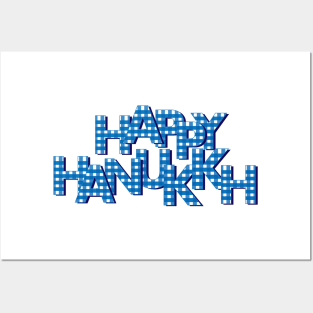 Blue White Happy Hanukkah Posters and Art